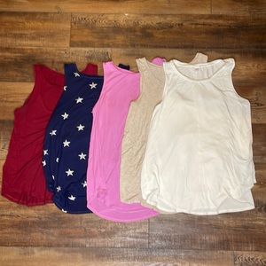 Set of 5 Old Navy Large Luxe Swing Tank Tops (maroon/pink/tan/white/navy stars)